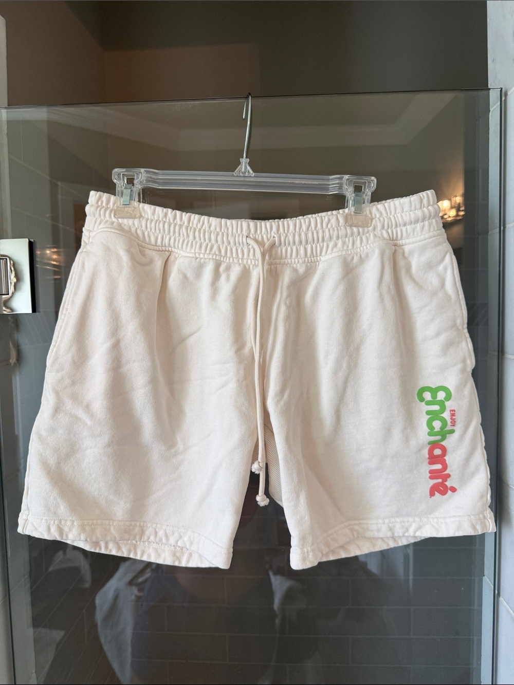 Enchanté Women's Cream Cotton Athletic Shorts with Logo